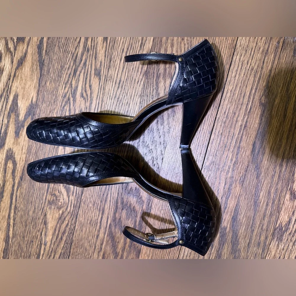 Black Antonio Melani heeled shoes with ankle strap and braided design Sz 7.5 - Picture 4 of 6